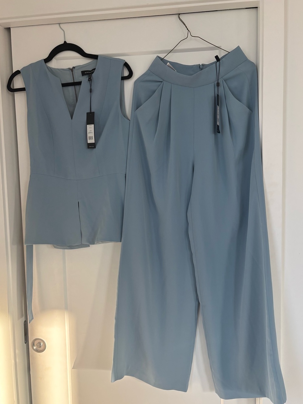 BCBGMaxAzria Light Blue Wide-Leg Pants and Peplum Top Set